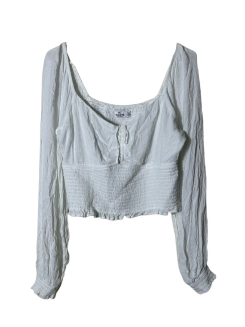 Hollister white tie front smocked cropped peasant top XL milkmaid barmaid